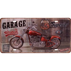 Amerikaans nummerbord - Motor Rood - Route 66 Garage Full Service - Metalen bord 15x30
