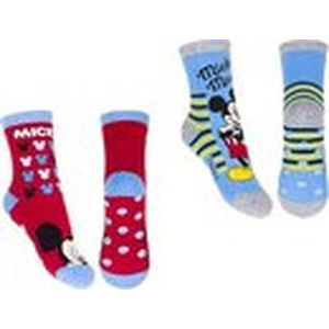 Disney Mickey Mouse - Anti slip Rood/Licht blauw Multipack Unisex Sokken - 31-34