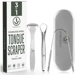 PURECOALY™ Tongschrapers | 3 in 1 Set Professionele Tongschraper – Tong schraper - Mondhygiëne - Tong reiniger voor mondverzorging - Tongreiniger - Tongue Scraper - RVS