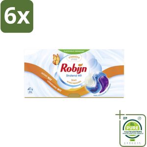 Robijn – 3-in-1 Wascapsules – Stralend Wit - 26 Capsules - Voordeelverpakking - 6 stuks - Wascapsules - Witte was