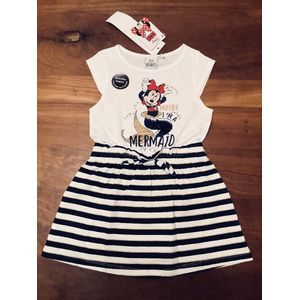 Disney Minnie Mouse jurk - Zeemeermin - met veegpailletten - donkerblauw - maat 122/128 (8 jaar)