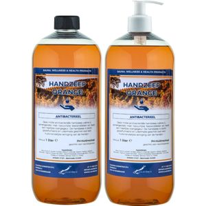 Handzeep Orange 1 liter - set van 2 stuks - met gratis pomp - Voordeelverpakking