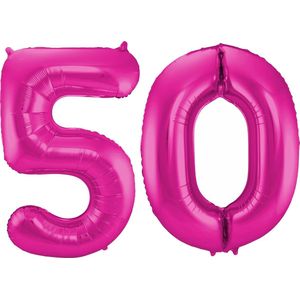 Cijfer ballonnen - Verjaardag versiering 50 jaar - 85 cm - roze