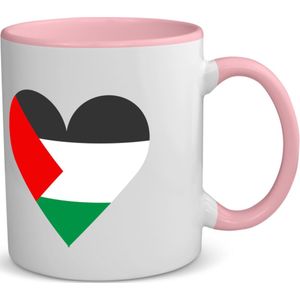 Akyol - palestina vlag hart vorm koffiemok - theemok - roze - Palestina - mensen die liefde willen geven aan palestina - degene die van palestina houden - supporten - oorlog - verjaardagscadeautje - gift - geschenk - kado - 350 ML inhoud