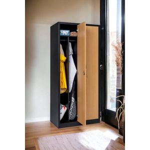 Furni24 Garderobekast, locker, commodekast, kledingkast, vakbreedte 40 cm, 2 deuren, zwart/beuken decor