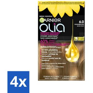 Garnier - Olia 6 - Haarkleuring - Donkerblond - Zonder Ammoniak - Intense Langhoudende Kleur - 100% Grijsdekking - Voordeelverpakking - 4 stuks