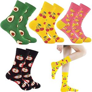 Comfortabele katoenen enkelsokken voor dames met fruitpatroon - 4 paar multibag, voor herfst en winter, maat 39-42 EU