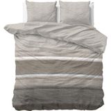 Sleeptime Flanel Stone Stripe - Dekbedovertrekset - Tweepersoons - 200x200/220 + 2 kussenslopen 60x70 - Taupe