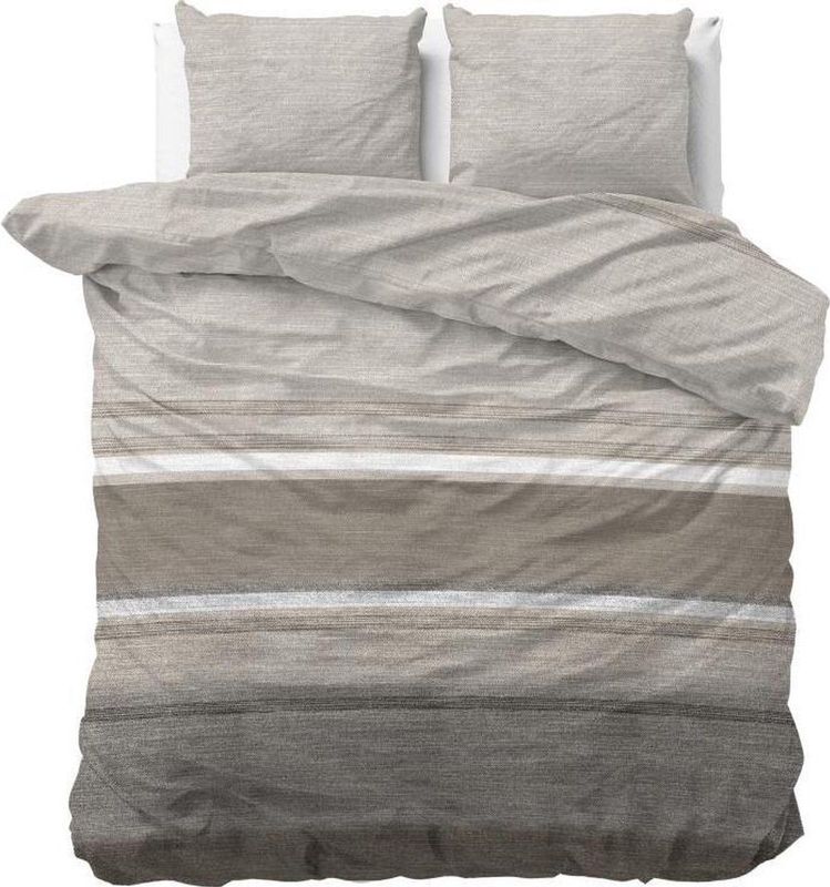 Sleeptime Flanel Stone Stripe - Dekbedovertrekset - Tweepersoons - 200x200/220 + 2 kussenslopen 60x70 - Taupe