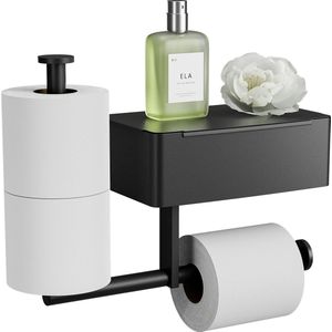 Toiletpapierhouder zonder boren, wc-papierhouder met doos voor vochtige doekjes van roestvrij staal van premium kwaliteit, multifunctionele toiletpapierhouder met doos voor vochtige doekjes,