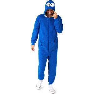 OppoSuits Cookie Monster Onesie - Sesamstraat Jumpsuit - Kleding voor Koekiemonster Outfit - Thema Huispak - Carnaval - Blauw - Maat: L