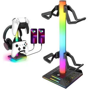 Gaming Controller-houder - RGB-koptelefoonstandaard - Bureau Gaming Headset Houder met 10 Lichtstanden - 2 USB-oplaadfuncties en 1 Type-C-geheugenfunctie - voor Gamer - Accessoires