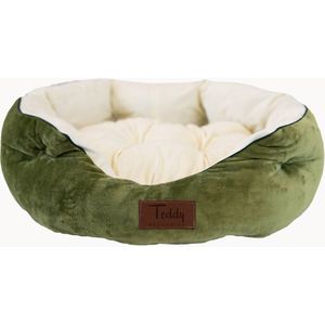 Teddy Exclusive Mand Shadow ��– Velvet Mandje Groen – L50xB40xH15cm – Voor Katten & Kleine Honden – Met Opstaande Randen & Uitneembaar Kussen