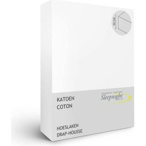 Sleepnight Hoeslaken - Katoen - (hoekhoogte 30 cm ) blanc - B 180 x L 200 cm - Lits-jumeaux - Geschikt voor Standaard Matras/Boxspring/Matras + Topper - 734158-B 180 x L 200 cm