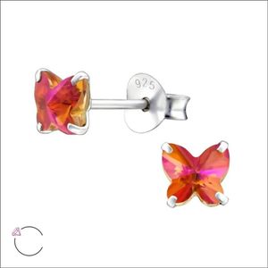 Aramat jewels ® - Kinder oorbellen vlinder astral roze 5mm swarovski elements kristal 925 zilver