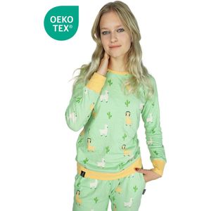 Happy Pyjama's | Alpaca dames pyjama | Lichtgroen | Duurzaam Katoen | Maat M (S-XXL)