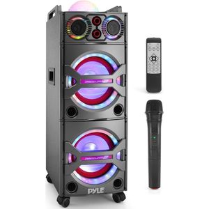 Pyle Bluetooth Luidsprekersysteem –Draagbare Speaker met Wielen- 2000W- Bluetooth Outdoor Speaker-Microfooningang- Feestverlichting- USB SD-Kaartlezer- AUX/RCA/FM-Radio