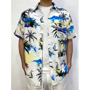 Heren Italiaans Zomers Overhemd - Korte Mouw - Palmprint - Open kraag
