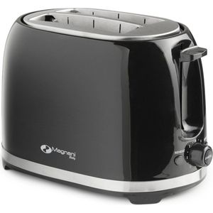 Magnani Broodrooster - Toaster - Zwart en RVS - 2 Brede Sleuven - Met Kruimellade - Opwarmfunctie - Ontdooifunctie - 850 W