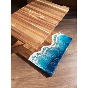 Oceaan Stilj Etagere 2 laags - hout en epoxy - 30 x 30 x 20 - borrel plank