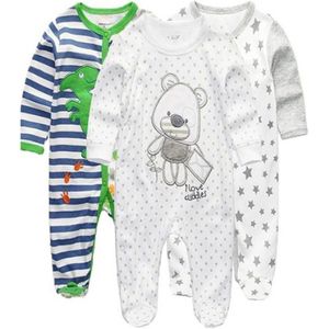 Baby Boys Set Van 3 Rompers Met Korte Mouwen - 100% Biologisch Katoen, Zacht En Ademend Voor Baby Jongens, 0-12 Maanden
