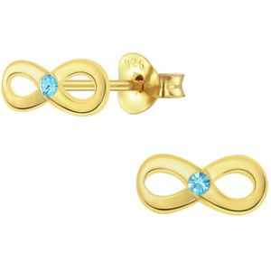 Joy|S - Zilveren Infinity oorbellen - blauw kristal - 14k goudplating