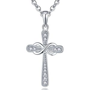 Infinity Cross Crucifix Celtic Pendant Necklace van Sterlingsilver met Zirconia voor Dames