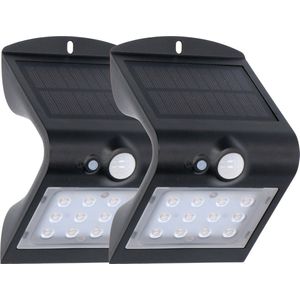 DUOPACK Solar LED Buitenlampen met bewegingssensor - Auto aan/uit - Draadloos - Zwart