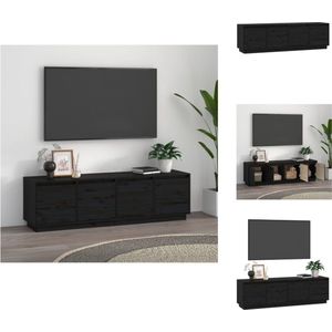 vidaXL Tv-meubel Grenenhout - Zwart - 156 x 37 x 45 cm - Trendy design - Kast