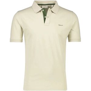 Gant - Heren Polo SS Regular Fit Contrast Pique Rugger Polo - Beige - Maat XXL