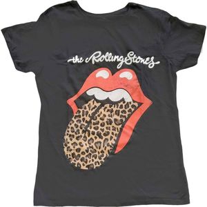 The Rolling Stones - Leopard Print Tongue Dames T-shirt - S - Zwart