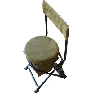 Visstoel/ Vis kruk Heavy Duty draaibare stoel 360dgr 48cm zithoogte incl. opbergvakje, schouderriem en rugleuning. Donkergroen faux suede fabric. 22mm gepoedercoat aluminium frame in zwart.