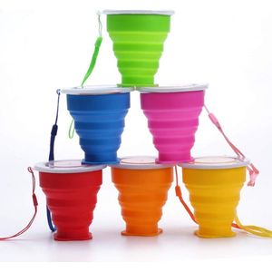 6-delige siliconen opvouwbare reismok met deksel Uitbreidbare herbruikbare reismok Geschikt voor kamperen, wandelen