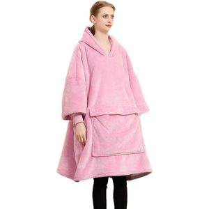 Q-Living Hoodie Deken - Oversized Hoodie - Snuggle Hoodie - Fleece Deken Met Mouwen - 1450 gram - Roze Nieuwe Buidelzak