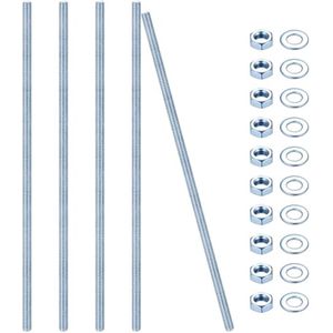 5 M10 x 300 mm Draadstangen - Compleet met Moeren en Sluitringen