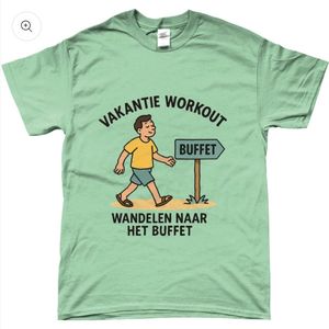 T-shirt - met opdruk - vakantie workout - naar buffet - heren - groen - XL