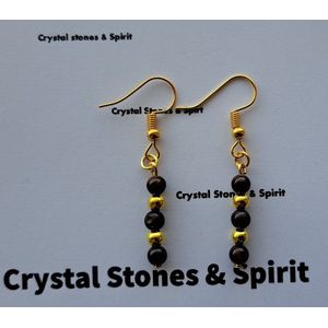 Oorbellen Tijgeroog Rood, 4 mm, goudkleurig