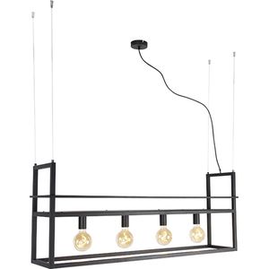 QAZQA cage rack - Industriele LED Smart Hanglamp eettafel incl. wifi voor boven de eettafel | in eetkamer - 4 lichts - L 118 cm - Zwart - Industrieel - Woonkamer | Slaapkamer | Keuken