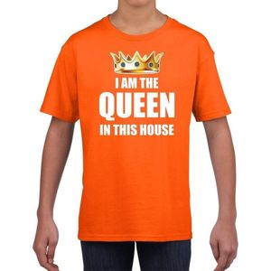 Koningsdag t-shirt Im the queen in this house oranje meisjes / kinderen - Woningsdag thuisblijvers / Kingsday thuis vieren 110/116