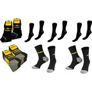 Work werksokken 20 paar zwart grijs en zwart groen maat 43/46