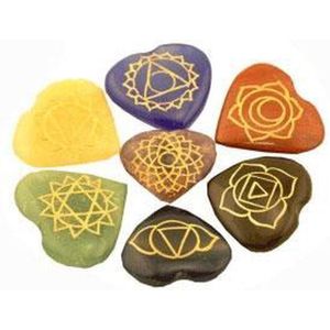 SET 7 chakra symbolen hartvormige halfedelstenen - 3.5 - Edelsteen - S