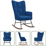 The Living Store Schommelfauteuil Blokpatroon - 61 x 78 x 98 cm - Blauw Fluweel