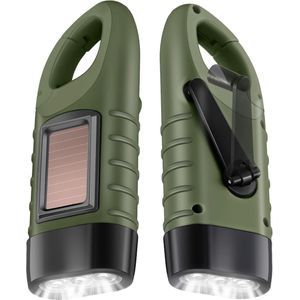 2-Pack Hand Crank Solar Powered Zaklamp, Noodoplaadbare LED Zaklamp, Overlevings Zaklamp, Quick Snap Dynamo Zaklamp voor Buitensporten