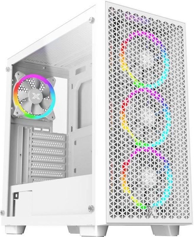 Mid-Tower PC-Kast - Wit - Gehard Glas - Inclusief 4 x 120mm LED A-RGB Ventilatoren