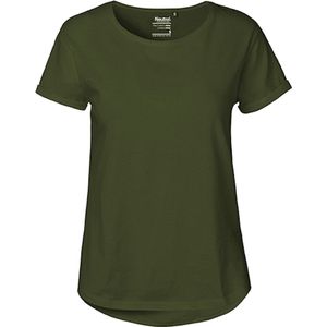 Dames Roll Up Sleeve T-Shirt met ronde hals Military - M