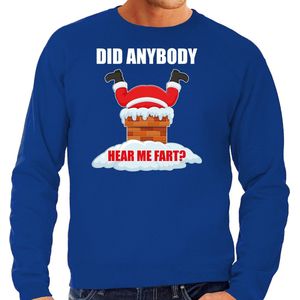 Grote maten Fun Kerstsweater / Kerst trui Did anybody hear my fart blauw voor heren - Kerstkleding / Christmas outfit XXXL