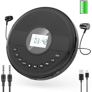 Draagbare CD-speler met Bluetooth en Oplaadbare Batterij - Persoonlijke Muziekspeler met LCD-luidspreker