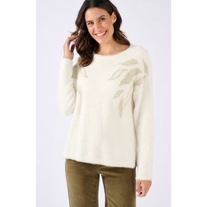 Damart - Harig gebreide trui met glanzend botanisch motief - Dames - Beige - XS