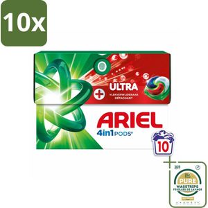 10 x Ariel - 4in1 Wasmiddel Pods - Ultra Vlekverwijderaar - 10 Pods - Grootverpakking - Vlekverwijderaar - Wasmiddel - Waspod - Ultra Vlekverwijdering - Koud Wassen
