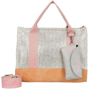Fritzi aus Preußen Schoudertas Tote Bag Limited Painted Straw Shopper Silver Nature Zilverkleurig